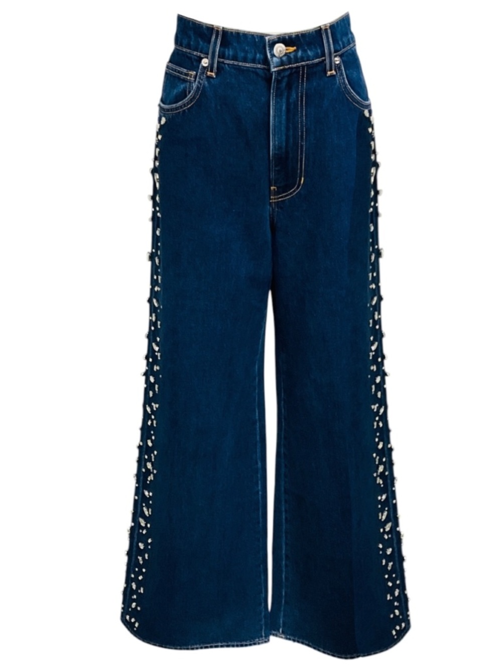 VERONICA BEARD JEANS STONED BRIGHT BLUE KASEY EMBELLISHED MID RISE WIDE LEG JEAN